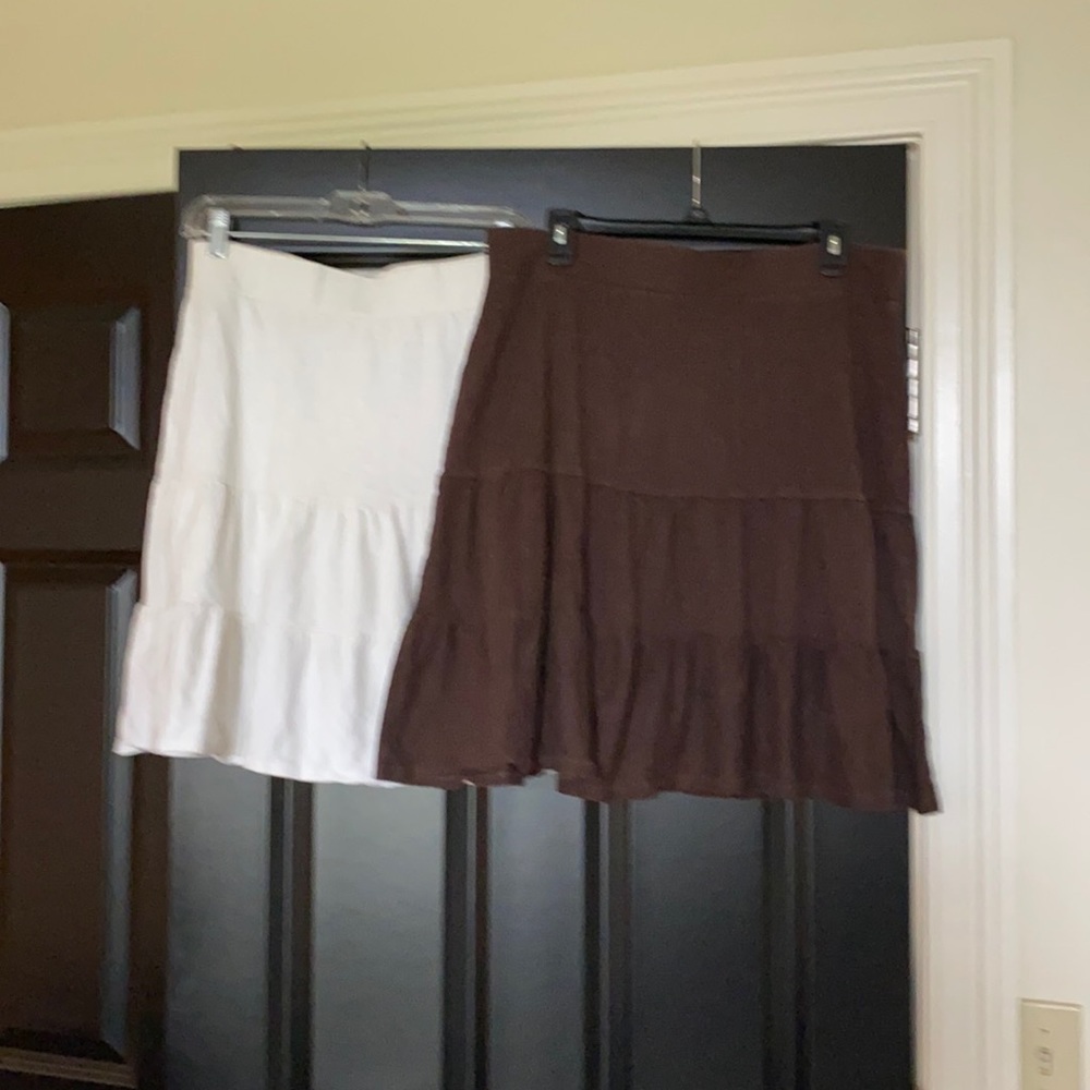Loft skirts one brown and one white. Brown is medium, white is small